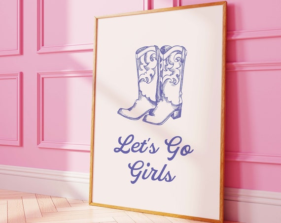 Cowgirl Boots Print Art Retro Blue Wall Art Country Western Art Print Trendy Retro Wall Art