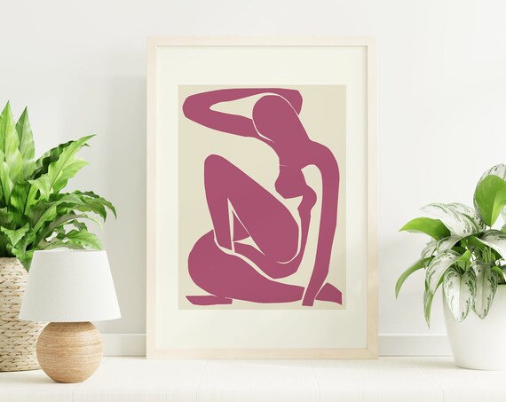 Burgundy Abstract Nude Woman Silhouette Paper Cut Style Art Poster