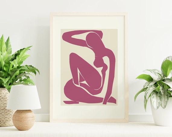 Matisse Exhibition Burgundy Nude Print Art Maroon Paper Cut Outs French Abstract Art Cute Trendy Wall Art