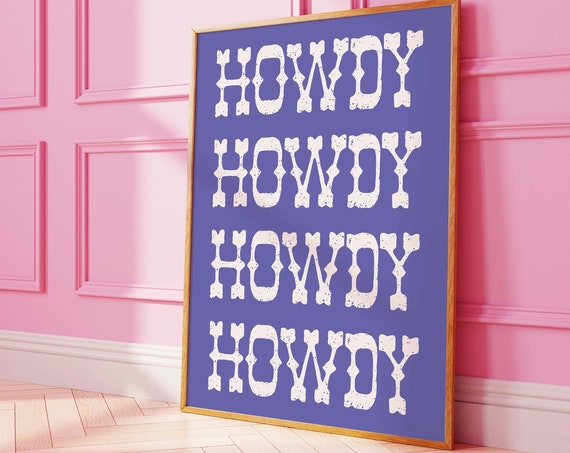Howdy Print Art Retro Cowgirl Wall Art Country Western Art Print Trendy Retro Cowboy Wall Art