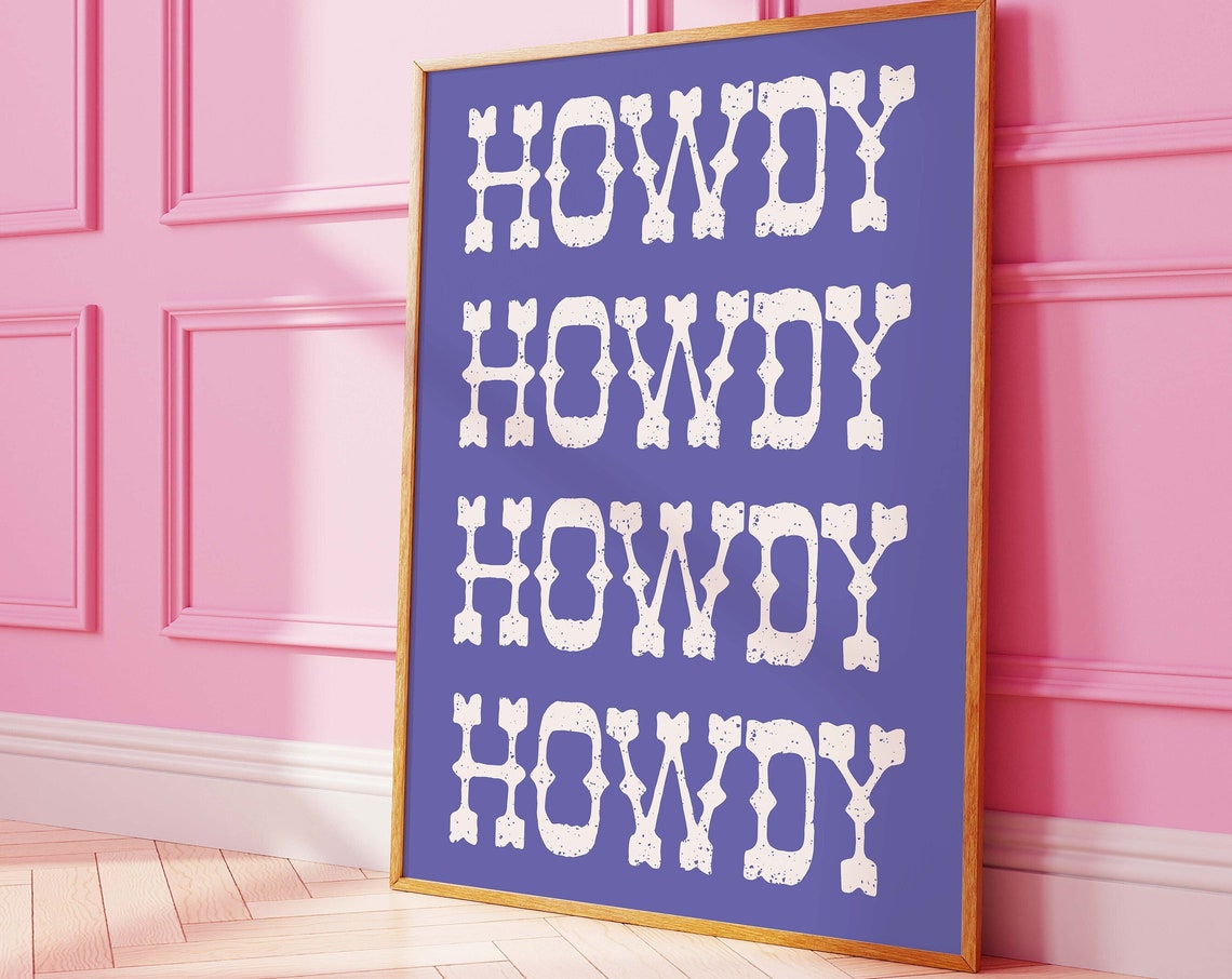 Howdy Western Lettering Purple Repeat Typography Retro Art Poster