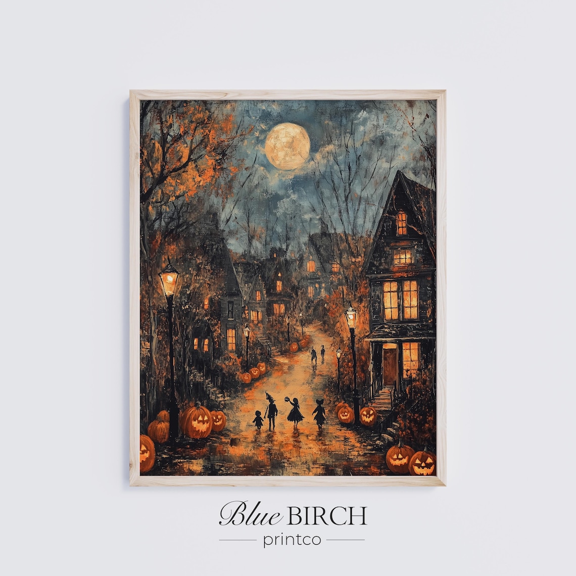 Haunted Halloween Town Vintage Moonlit Street Print