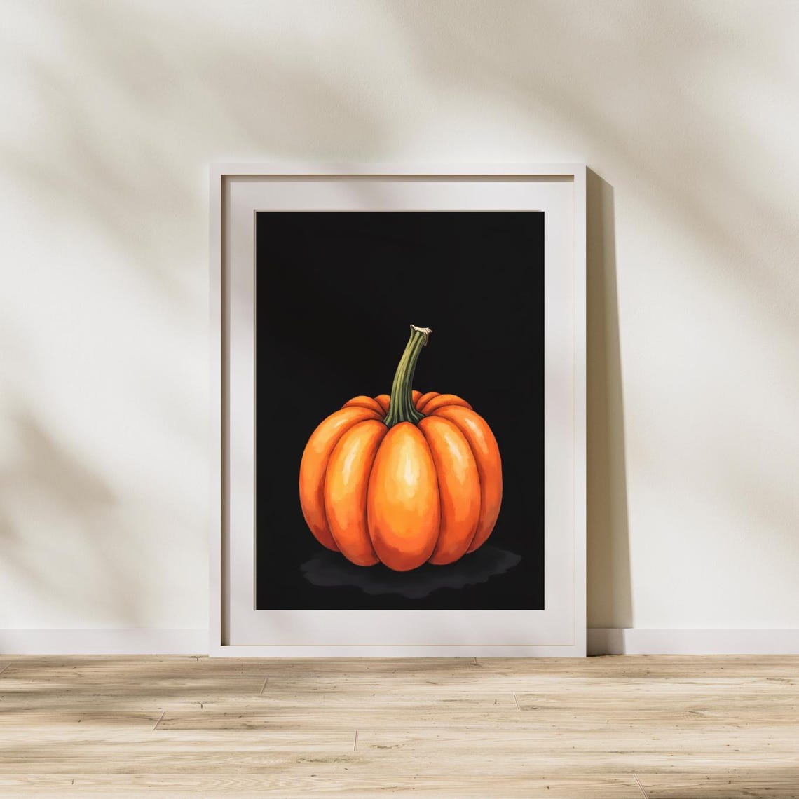 Bold Orange Pumpkin On Black Background Rustic Fall Wall Art