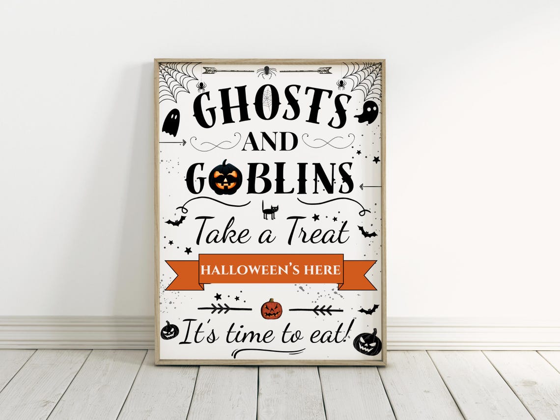 Ghosts And Goblins Take A Treat Halloween Typography Party Sign Poster