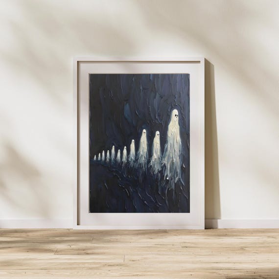 Parade Wall Art Impasto Oil Texture Dark Moody Halloween Decor Minimalist Ghosts Poster Floating Creepy Spooky