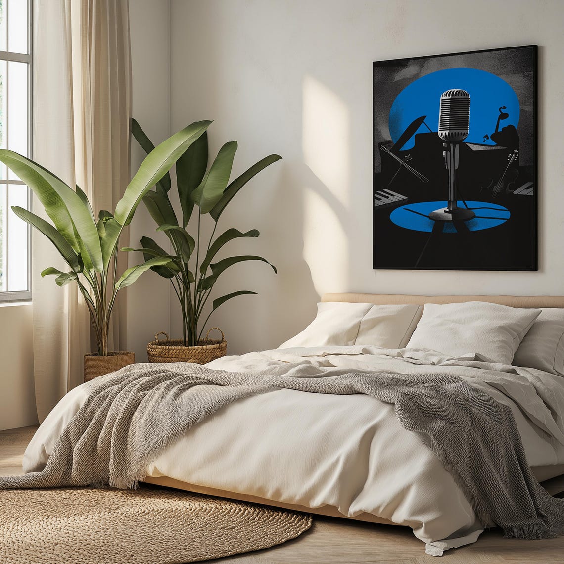 Vintage Microphone Music Instruments Blue Jazz Style Wall Art - Image 4