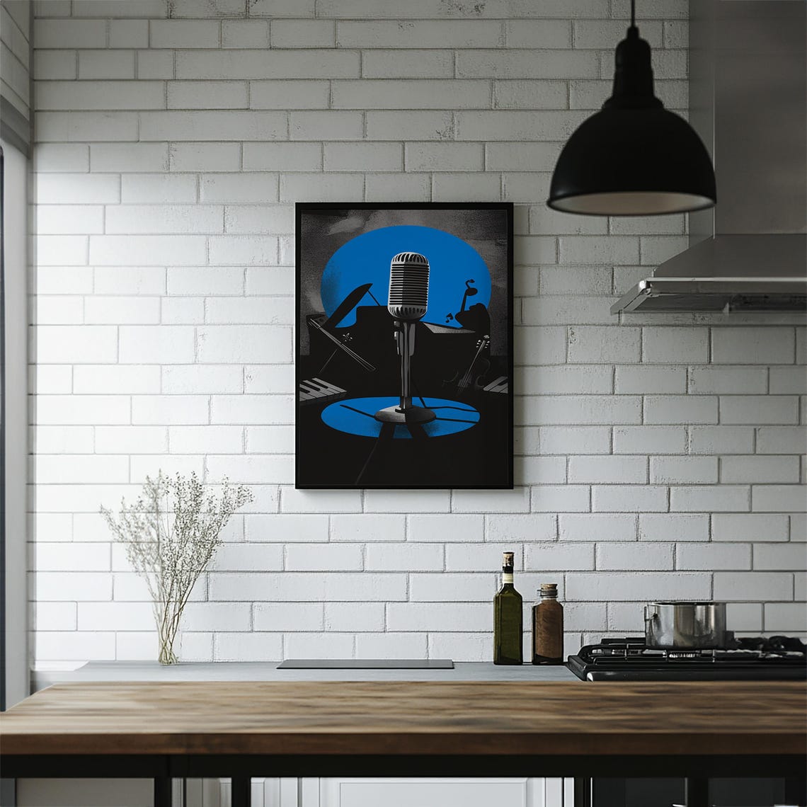 Vintage Microphone Music Instruments Blue Jazz Style Wall Art - Image 5