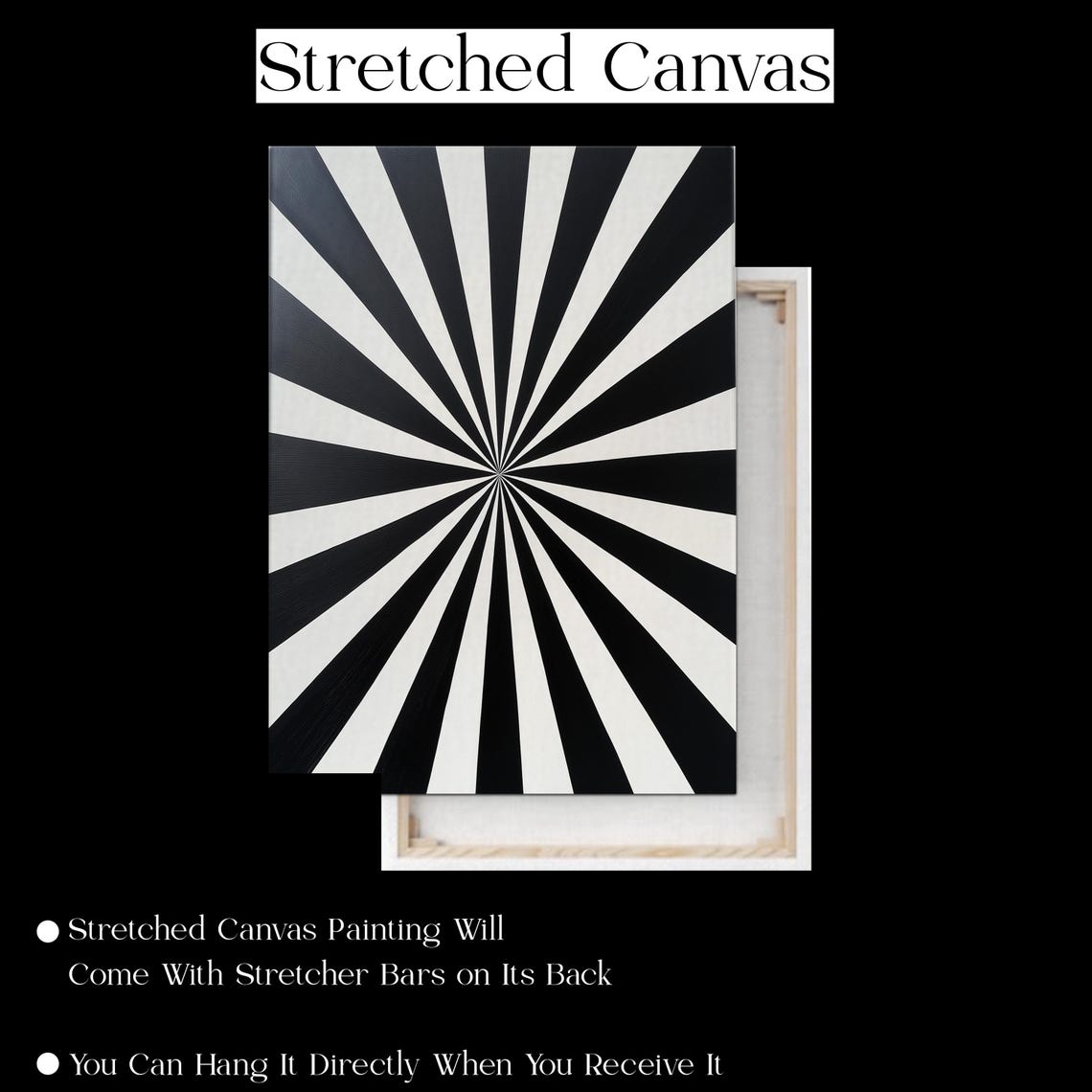 Black White Sunburst Rays Optical Illusion Bold Graphic Art Poster - Image 2