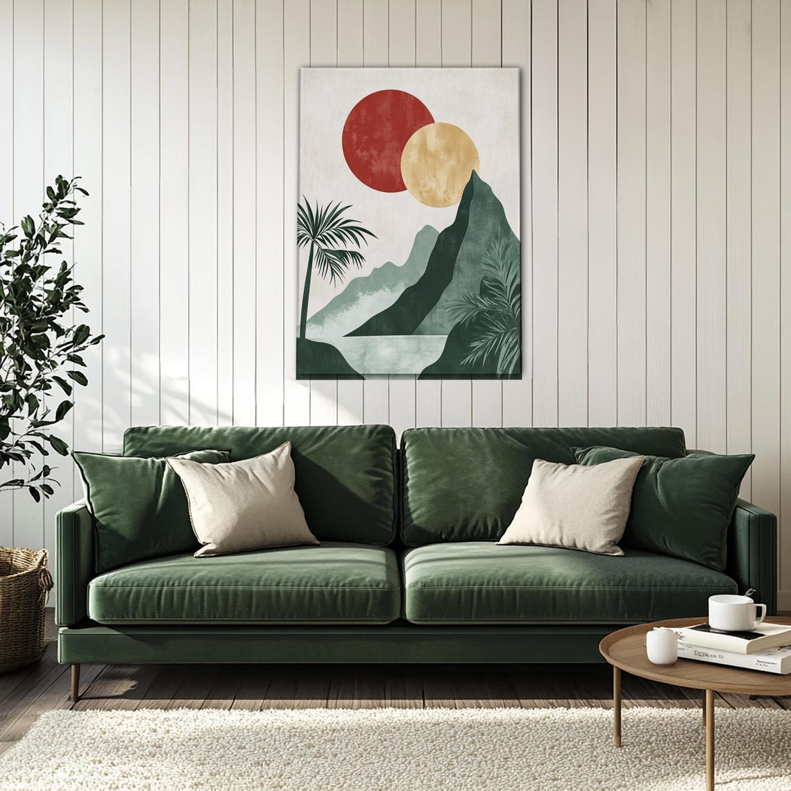 Minimalist Red Sun Over Mountain Palm Retro Coastal Decor Poster - Image 4