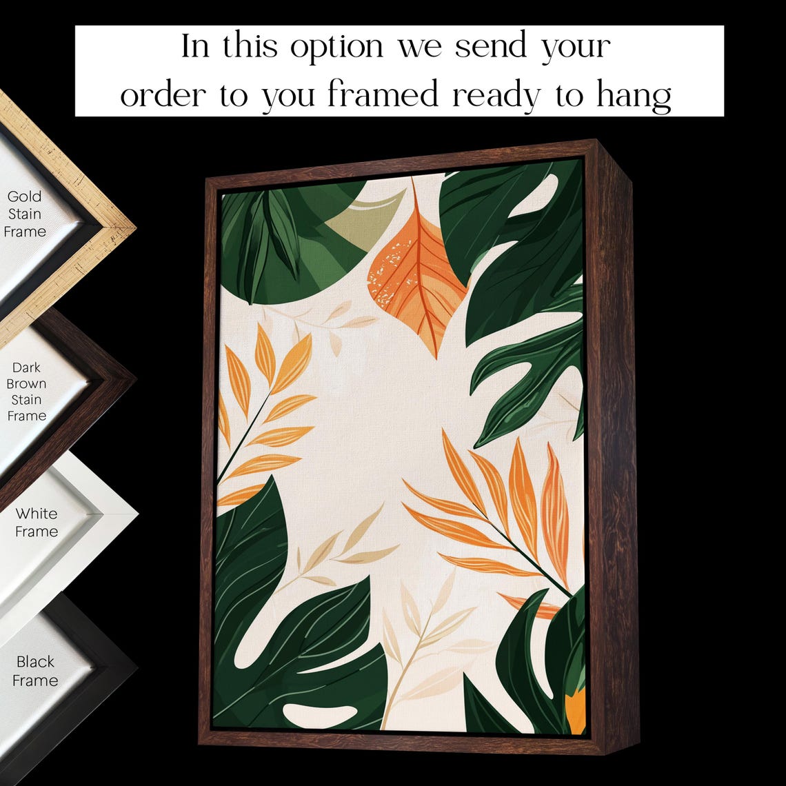 Green Orange Tropical Leaves Modern Botanical Abstract Wall Art - Image 2