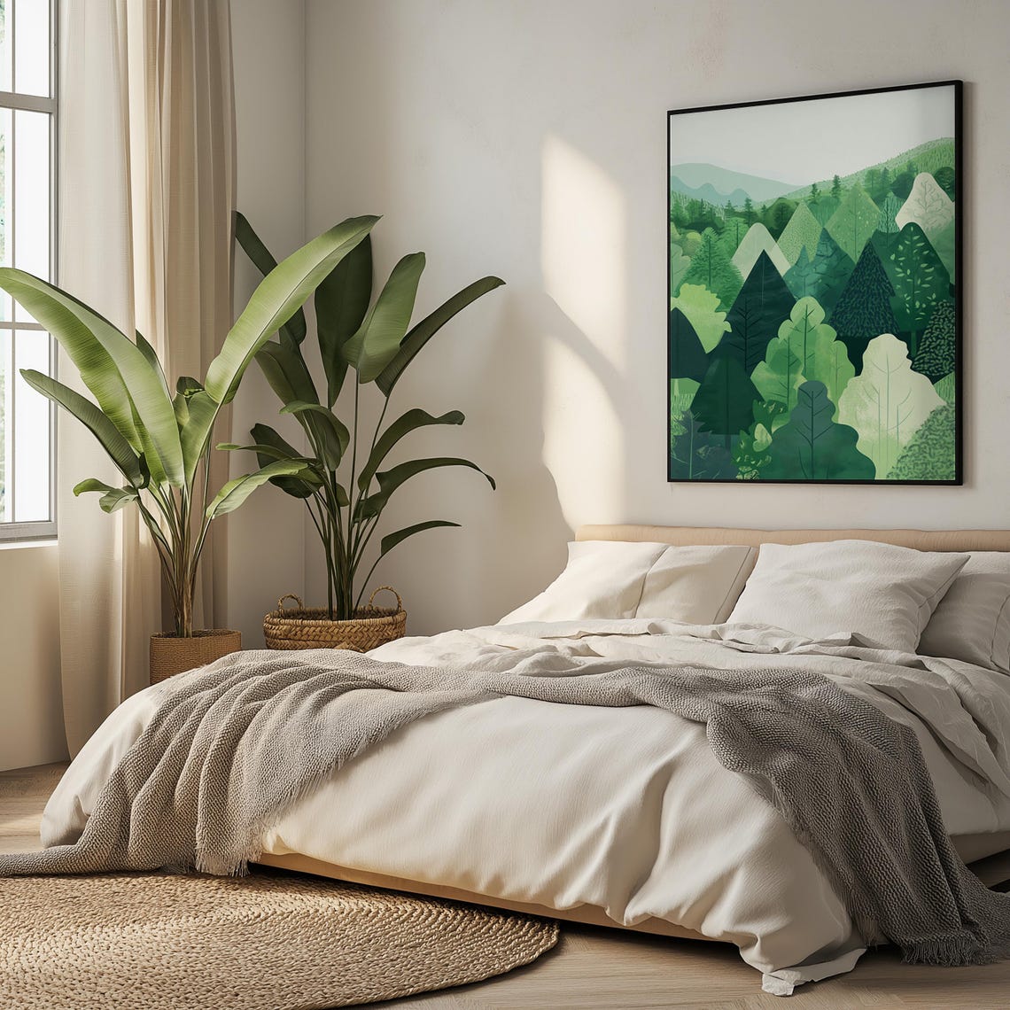 Serene Green Forest Mountains Abstract Nature Landscape Poster - Image 4