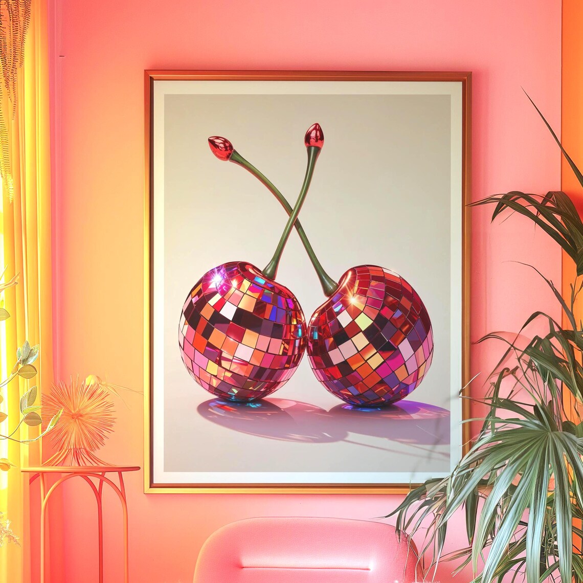 Giant Disco Ball Cherries Bold Maximalist Party Wall Art Decor