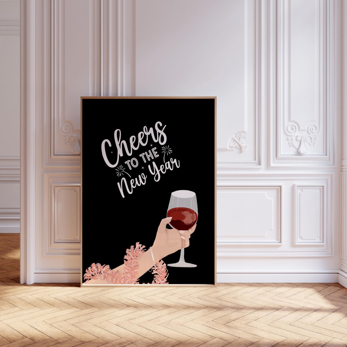 Cheers To The New Year Wine Toast Black Gold Celebration Party Poster - Image 2
