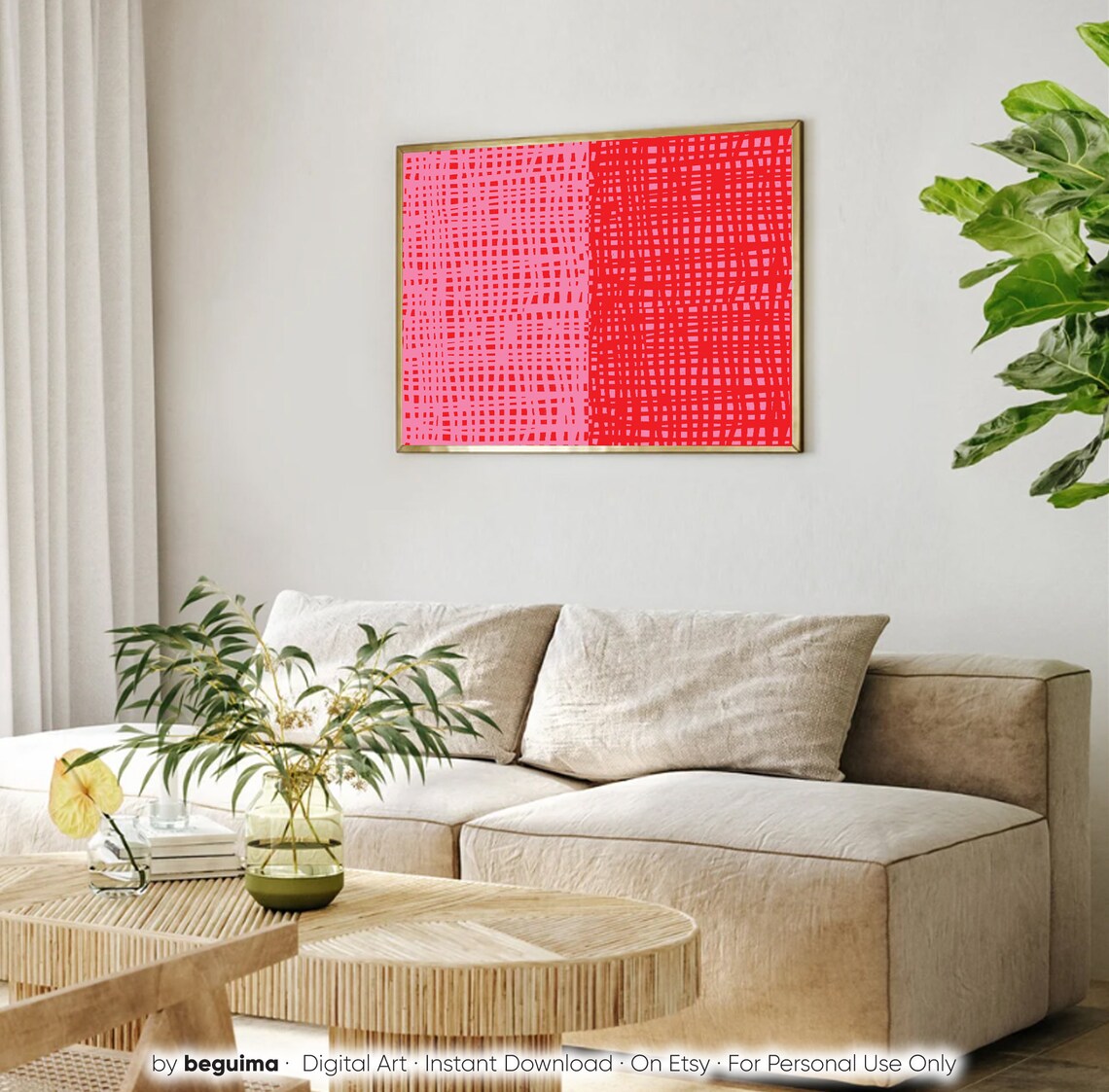 Pink Red Abstract Art Print, Vibrant Modern Decor - Image 2