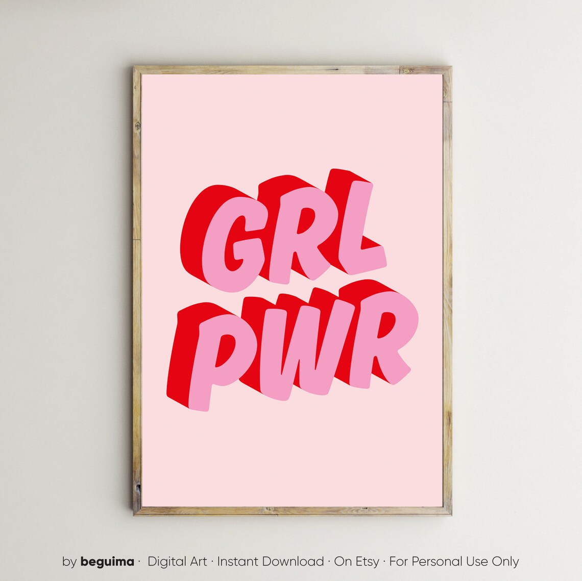 Girl Power Pink Red Feminist Nursery Poster