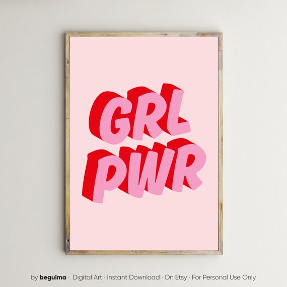 Girl Power Pink Red Feminist Nursery Poster