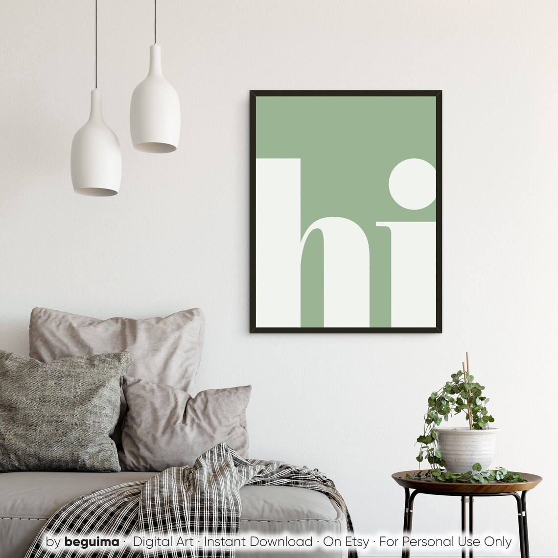 Hi Prints Sage Green Hello Typography Art Print - Image 2