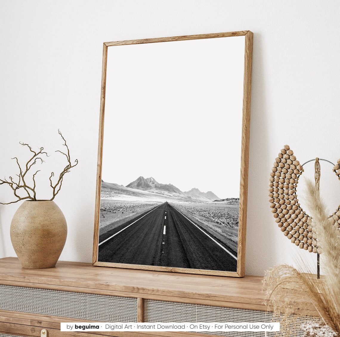 Route 66 Desert Road Art Print, Black White - Image 3