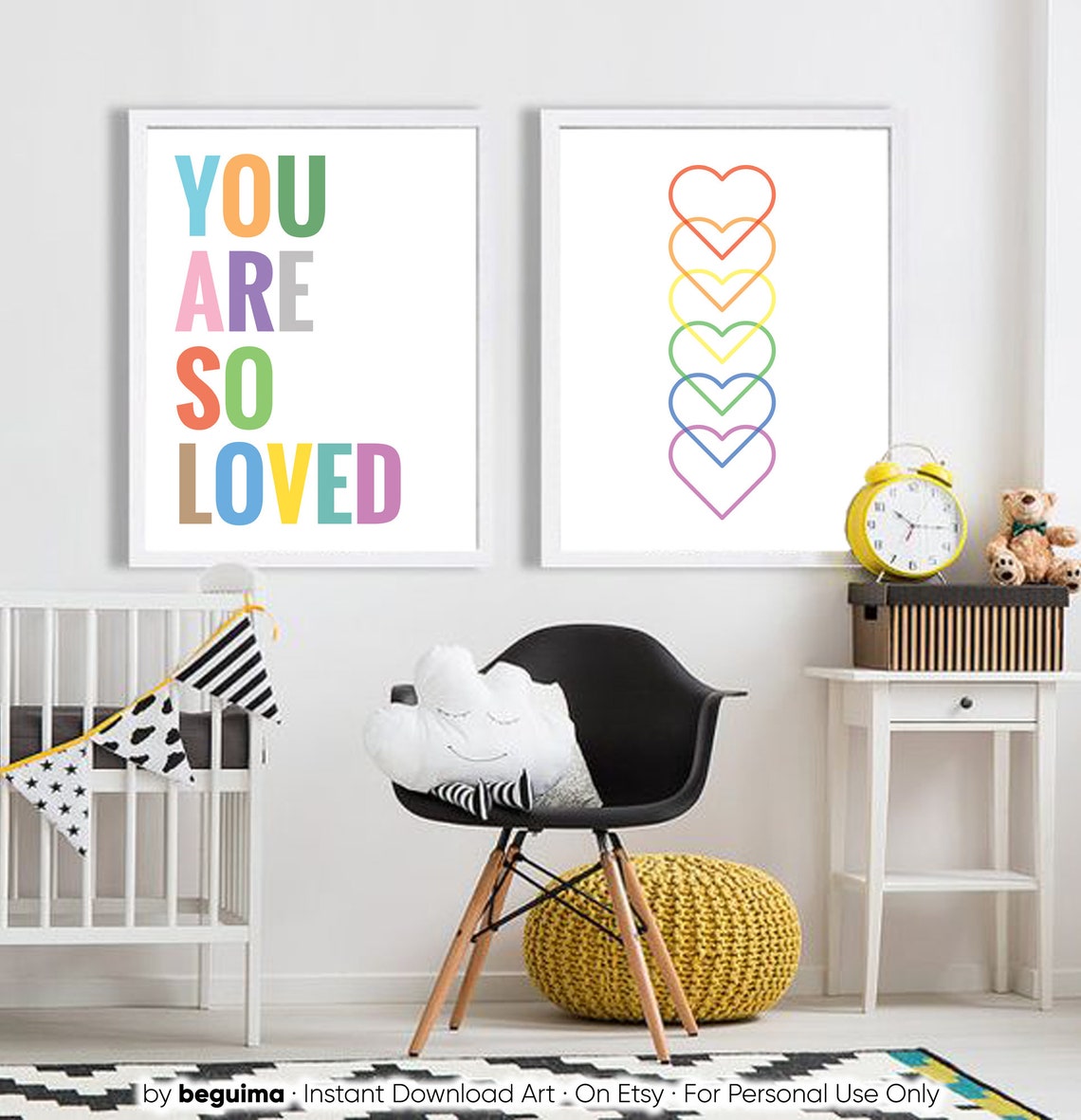 You Are So Loved Soft Pastel Nursery Quote Typography Wall Art - Image 2