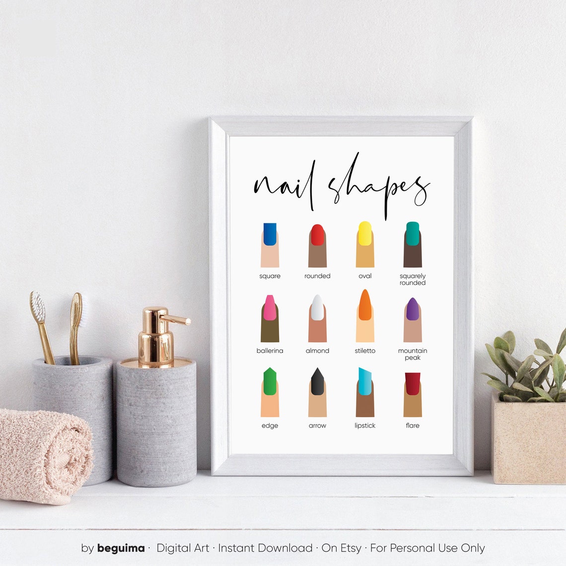 Nail Shapes Chart Manicure Salon Nail Art Reference Wall Poster - Image 4