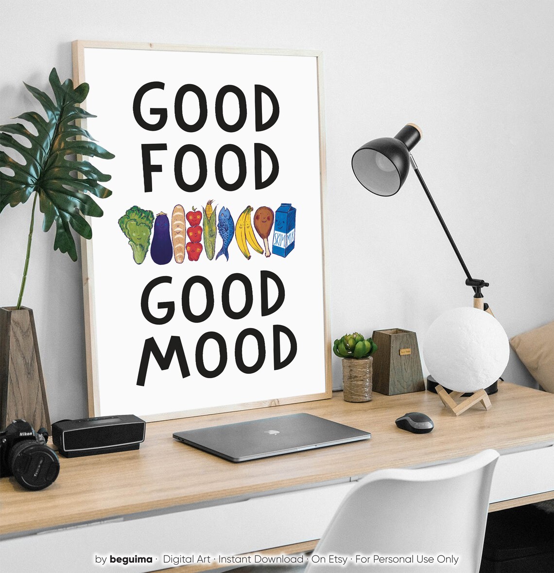 Good Food Good Mood Smiling Food Characters Kitchen Quote Poster - Image 3