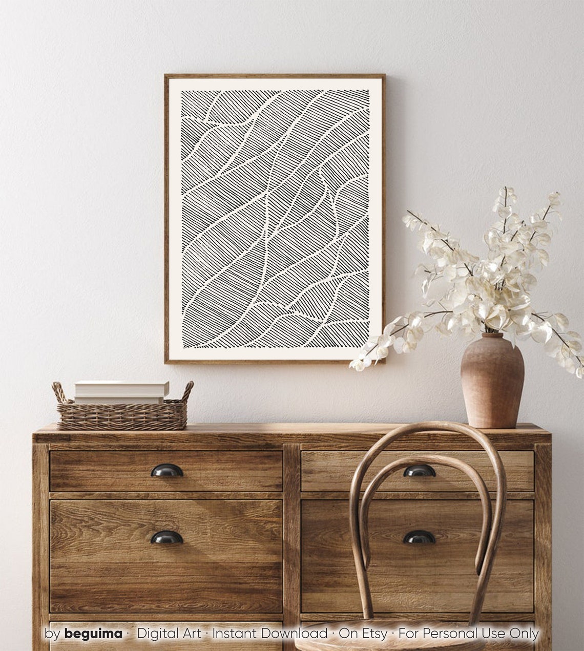 Black White Diagonal Line Leaf Pattern Minimalist Abstract Poster - Image 4