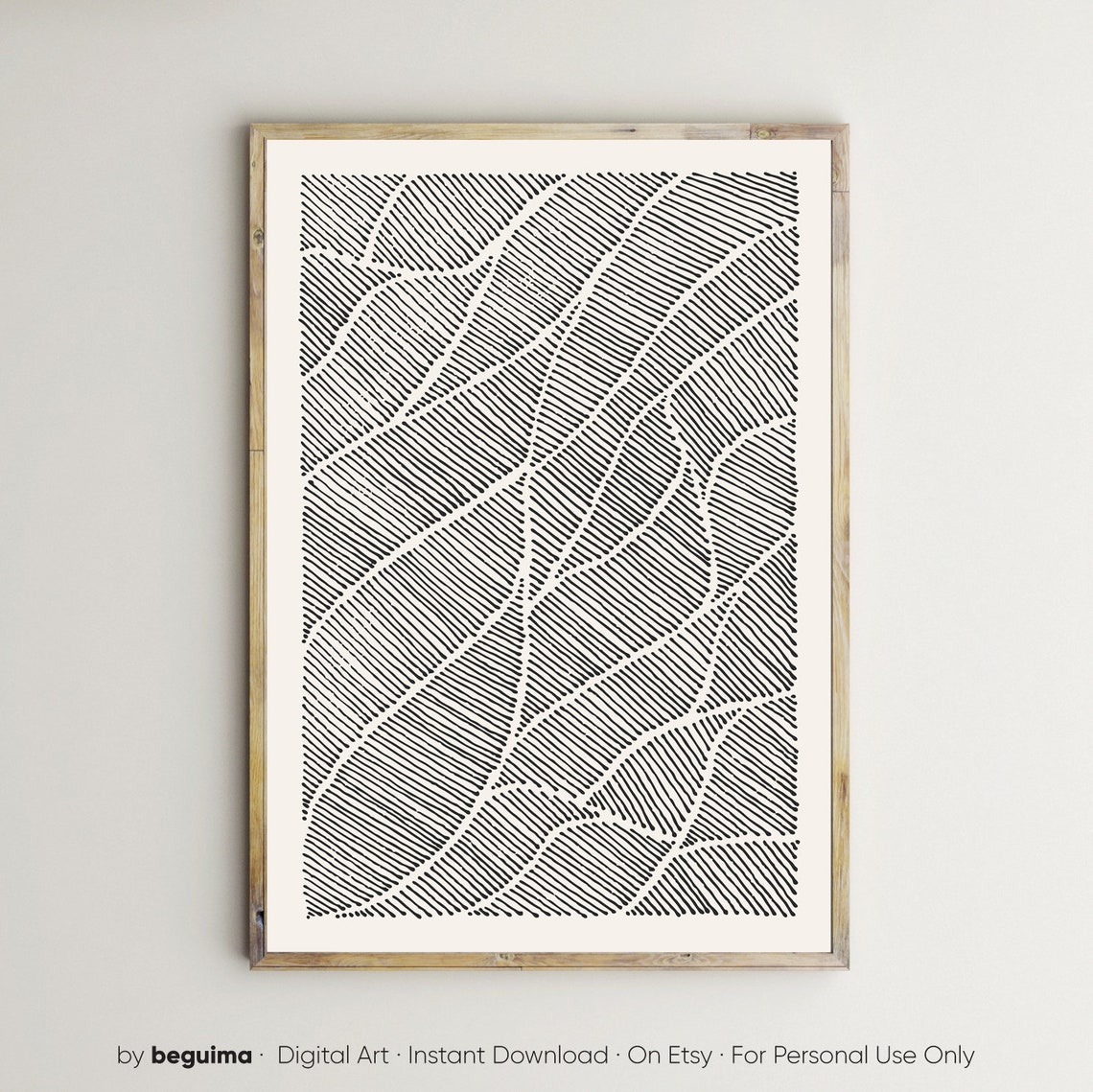 Black White Diagonal Line Leaf Pattern Minimalist Abstract Poster