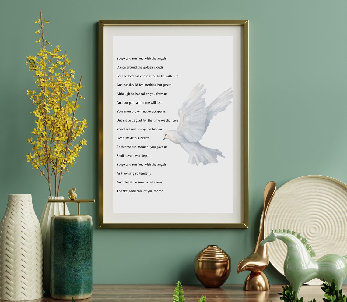 Run Free With the Angels White Dove Watercolor Memorial Poem Poster - Image 2