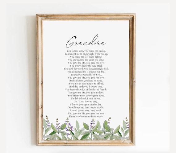 Grandma Remembrance Poem With Wildflower Watercolor Border Poster