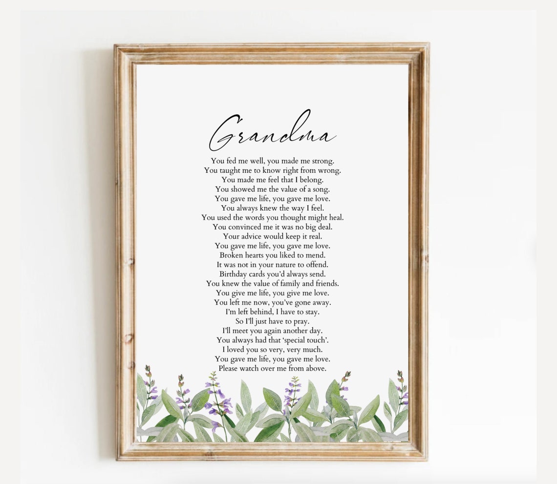 Grandma Remembrance Poem With Wildflower Watercolor Border Poster