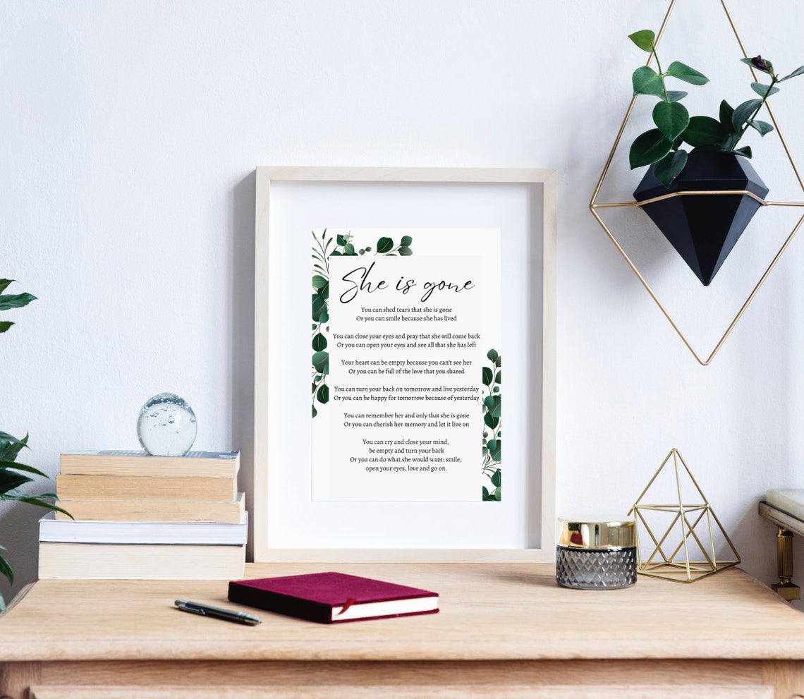 She Is Gone Eucalyptus Watercolor Botanical Memorial Poem Poster - Image 2