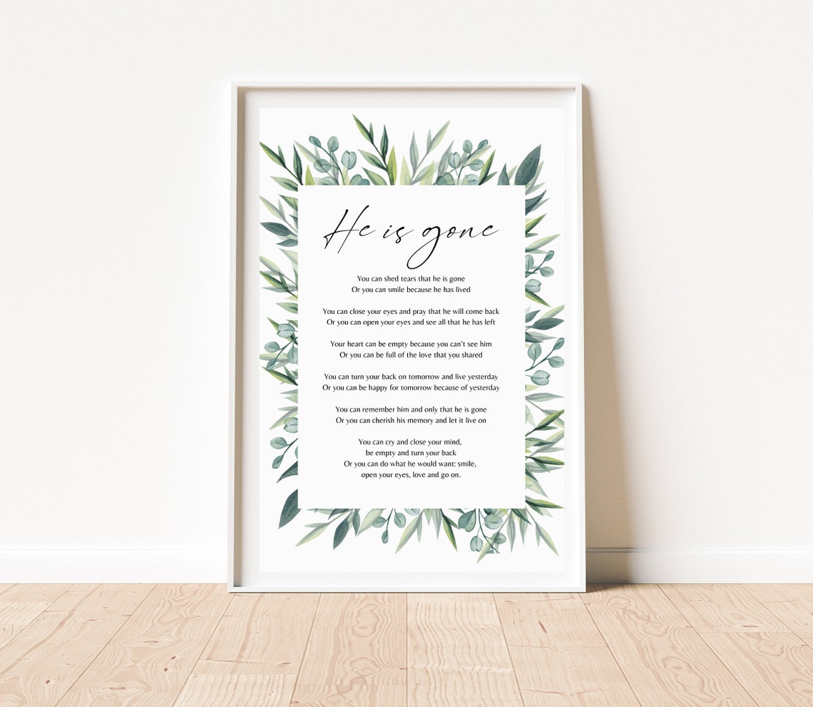 He Is Gone Greenery Watercolor Border Sympathy Memorial Poem Poster - Image 2