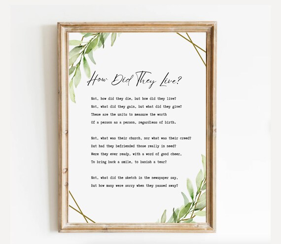 How Did They Live Memorial Poem With Eucalyptus Greenery Print