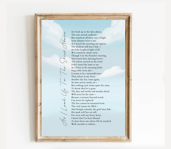 As I Look Up To The Skies Above Memorial Poem Blue Sky Print