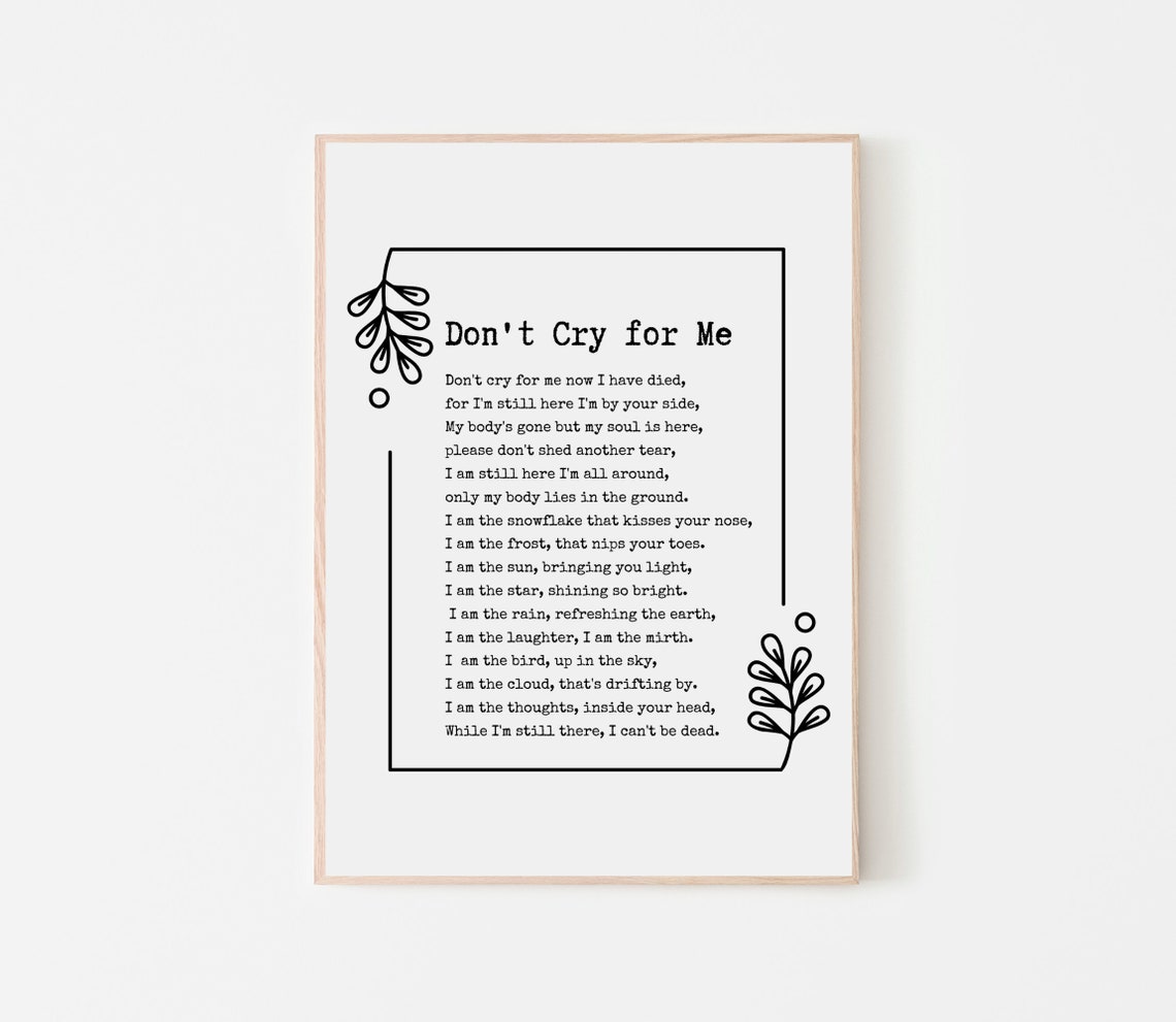 Don't Cry For Me Funeral Poem Print With Elegant Leaf Border - Image 2