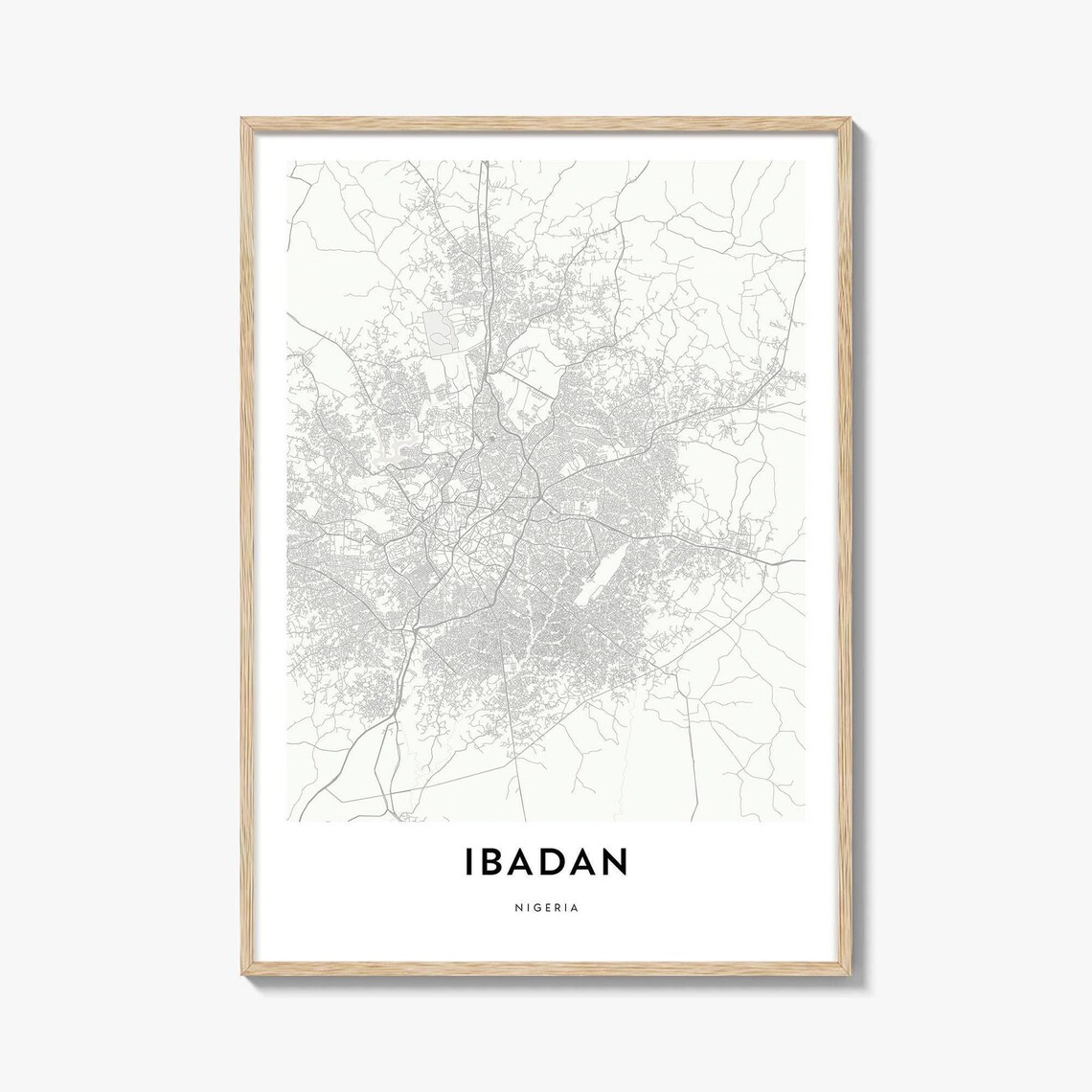 Ibadan Nigeria Minimalist City Street Map Line Art Poster Decor