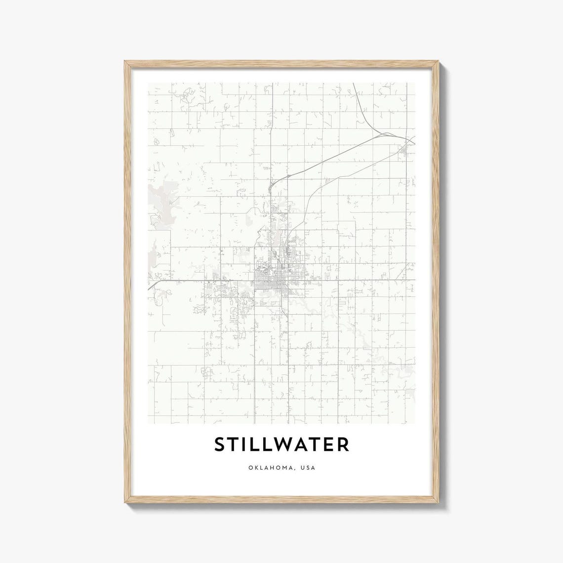 Stillwater Oklahoma Minimalist Street Map Modern Line Art City Poster