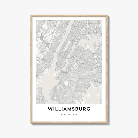 Elegant Minimalist Williamsburg New York City Map Poster in Gray