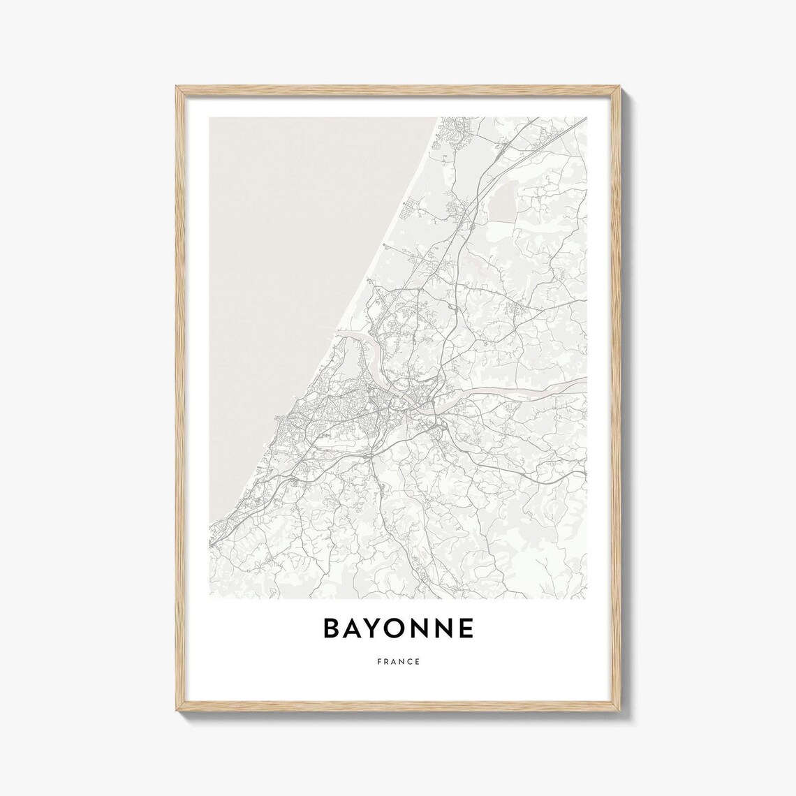 Bayonne France Minimalist Basque Coastal City Street Map Poster