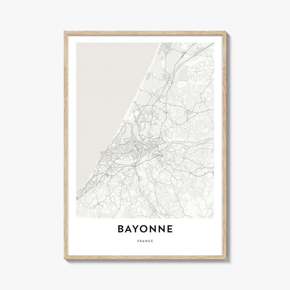 Bayonne France Minimalist Basque Coastal City Street Map Poster