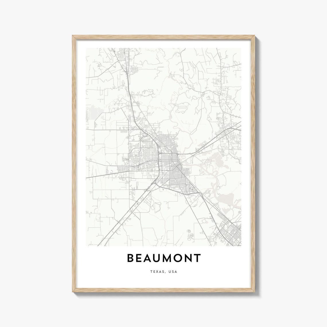Beaumont Texas Minimalist City Street Map Wall Art Home Decor