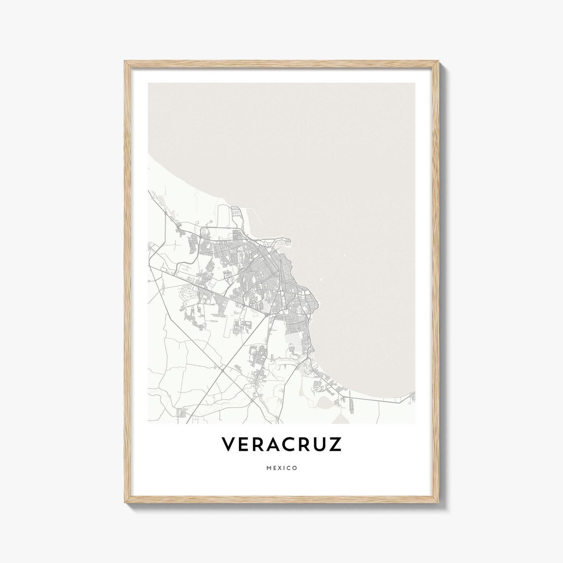 Veracruz Mexico Coastal City Street Map Minimal Line Art Print