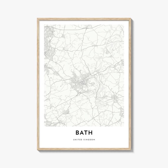 Bath United Kingdom Minimalist Street Map Black and White Print