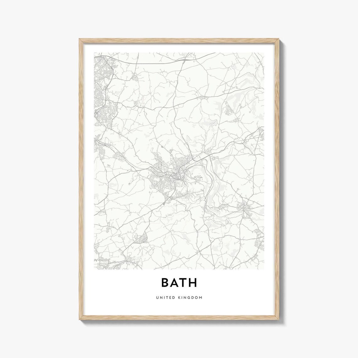 Bath United Kingdom Minimalist Street Map Black and White Print