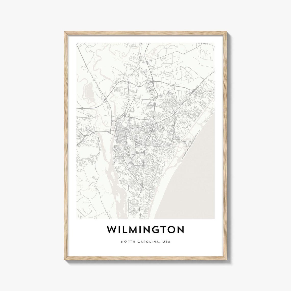 Wilmington North Carolina Minimalist Black And White City Map Poster