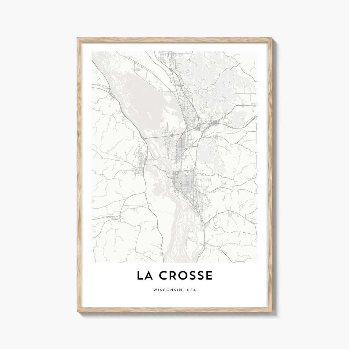 La Crosse Wisconsin Elegant Minimalist City Street Map Poster