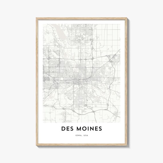 Des Moines Iowa USA Minimalist City Street Map Home Office Poster