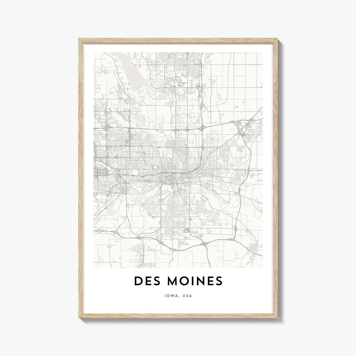 Des Moines Iowa USA Minimalist City Street Map Home Office Poster