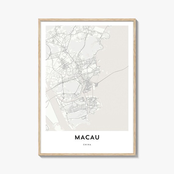 Minimalist Macau China City Street Map Poster in Black and White