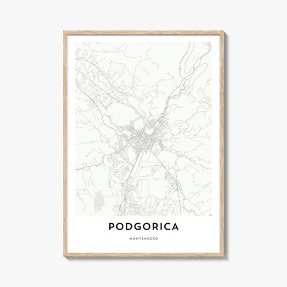 Podgorica Montenegro Monochrome Street Map Minimalist City Poster